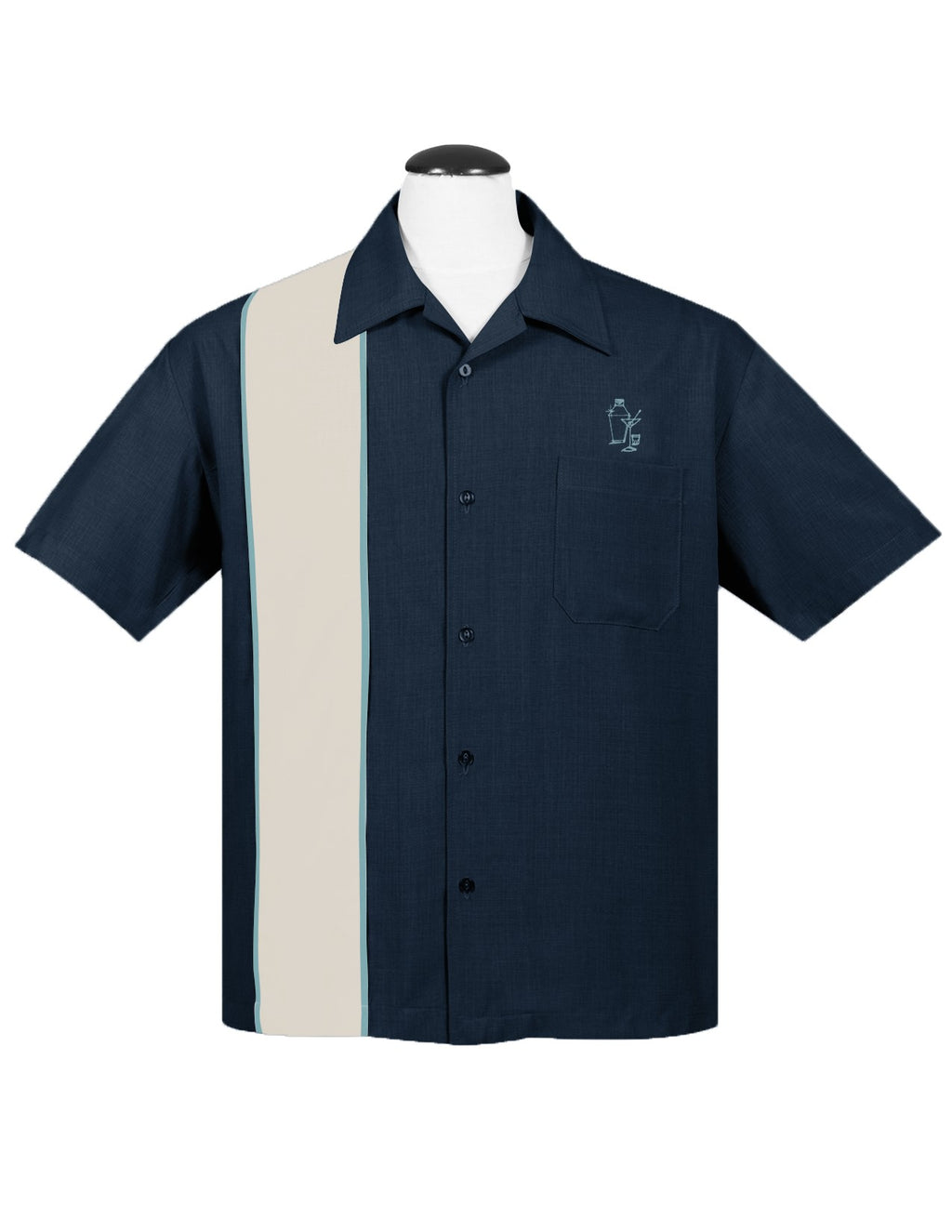 Shop Navy Blue Embroidered Bowling Shirt | Steady Clothing