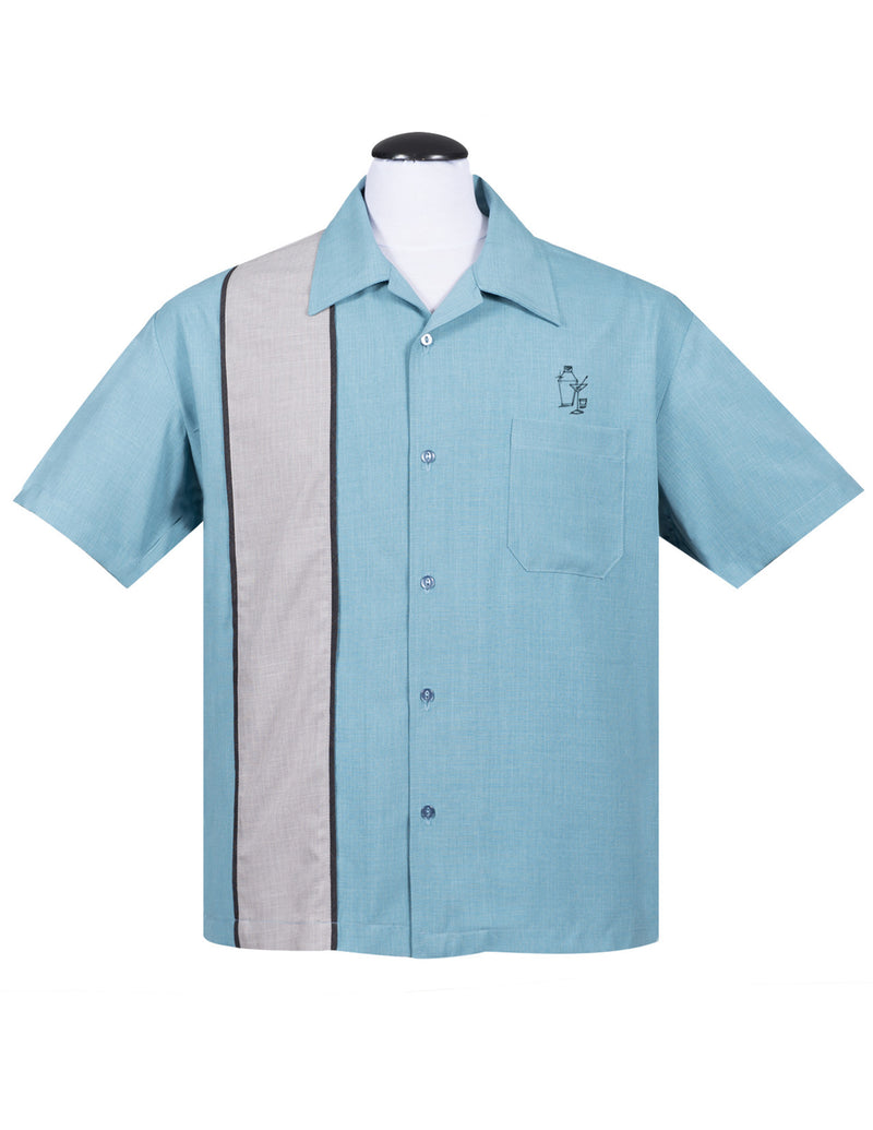 Shop Palm Springs Cocktail Bowling Shirt in Sea Foam Blue | Steady Clothing