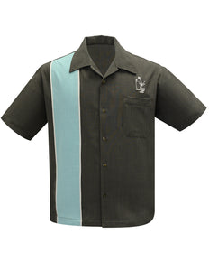 Palm Springs Cocktail Bowling Shirt in Coffee/Mint/Stone