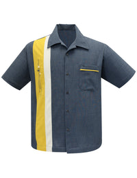 The Arthur Bowling Shirt in Charcoal/Mustard/Stone