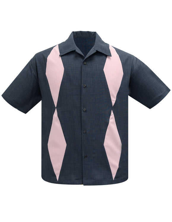 Diamond Duo Bowling Shirt in Charcoal/Pink