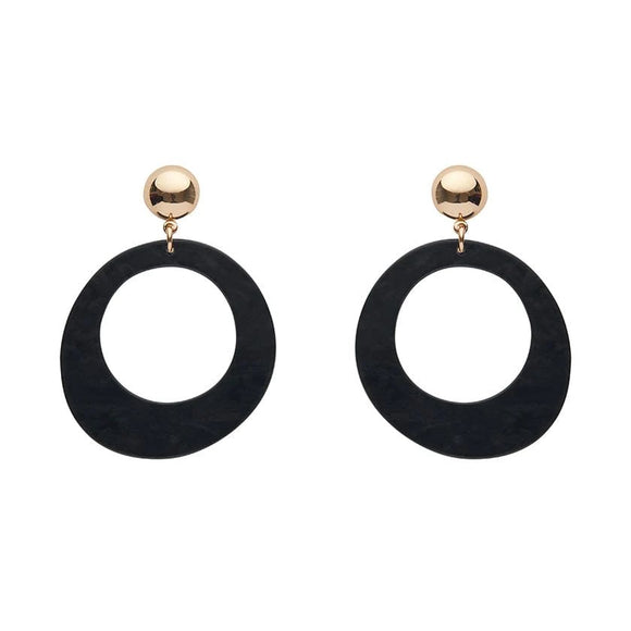 Textured Marble Resin Circle Drop Earrings in Black