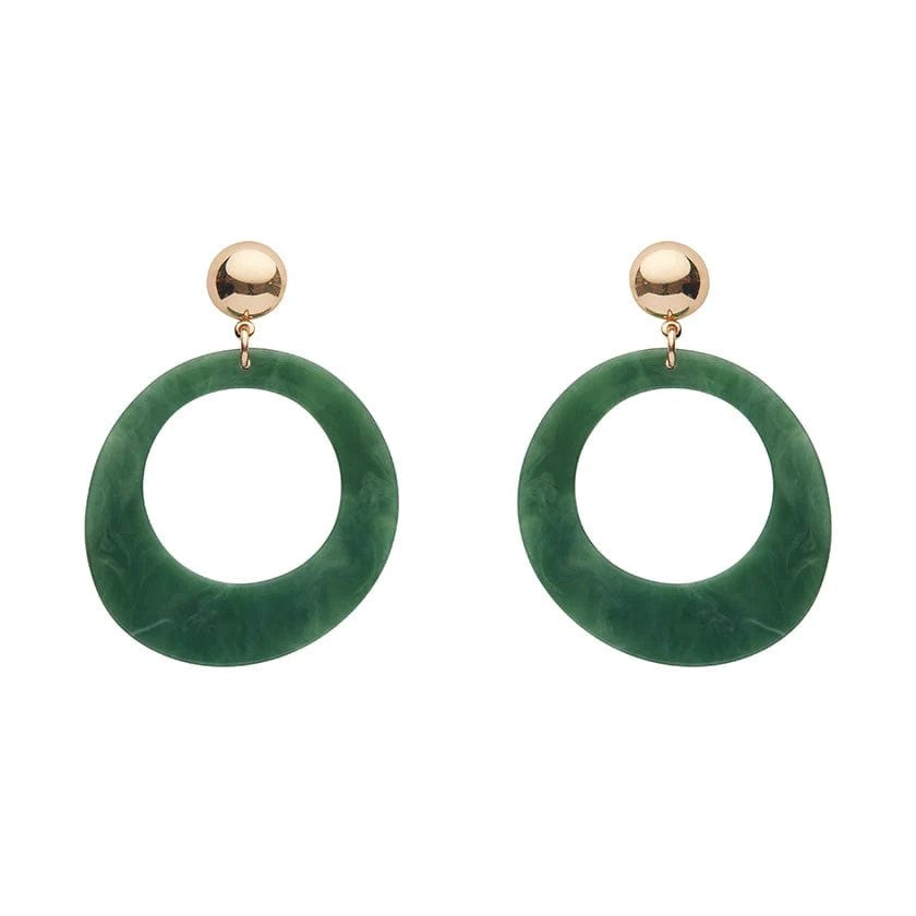 Textured Marble Resin Circle Drop Earrings in Green