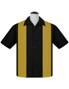 PopCheck Double Panel Bowling Shirt in Black/Mustard