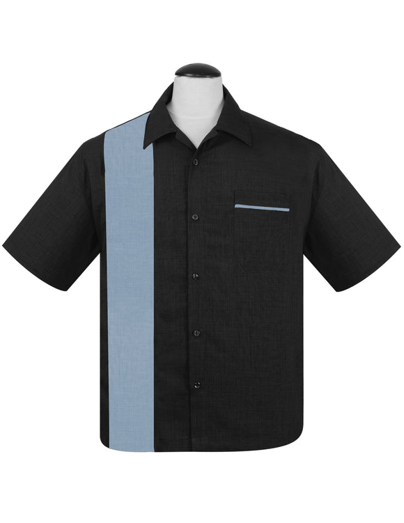 PopCheck Single Panel Bowling Shirt in Charcoal/Light Blue