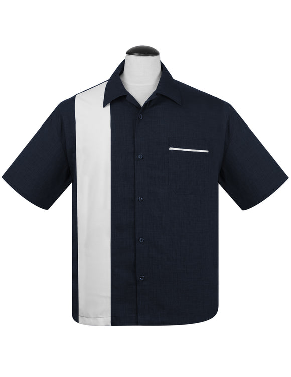 Shop PopCheck Single Panel Bowling Shirt in Navy/White Online